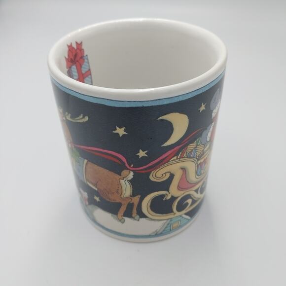 Vtg 1992 Susan Winget Discontinue Santa Reindeer Sleigh Christmas Coffee Tea Mug - Picture 3 of 4